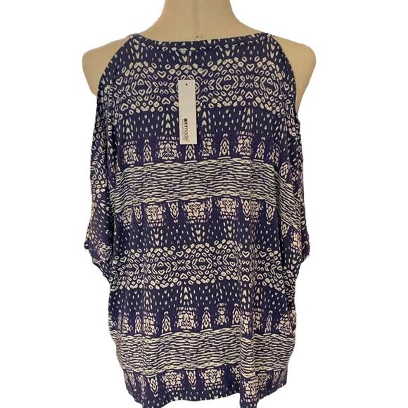 New La made blouse top cold shoulder spaghetti strap.  Blue print size medium - Picture 2 of 9